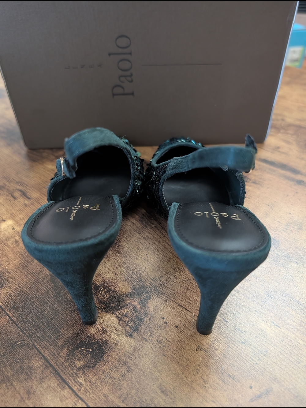 NWT Linea Paolo Cosmo Green Sequin Slingback Heels - Picture 6 of 7